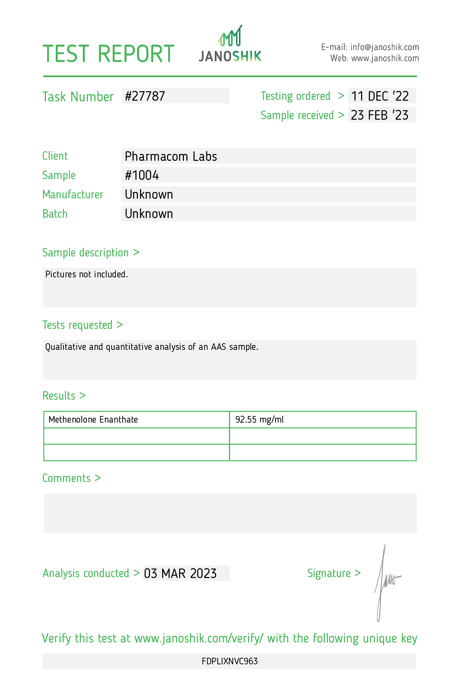 Pharmaprim 100 - Jano test